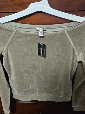 Express Olive Boatneck Pullover Sweatshirt